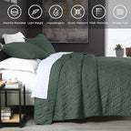 HORIMOTE HOME Quilt Set Twin Size Dark Green, Classic Geometric Diamond Stitched Pattern, Ultra Soft Microfiber Lightweight Bedding Set Bedspread Coverlet for All Season with 1 Quilt 1 Pillow Sham