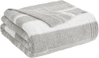 WRENGONGE Light Grey Throw Blanket, 50x70 Soft Cozy Striped Throw Blankets for Couch, Sofa, Bed, Travel, Lightweight Fluffy Warm Plush Decorative Blankets for Women, Men Gift