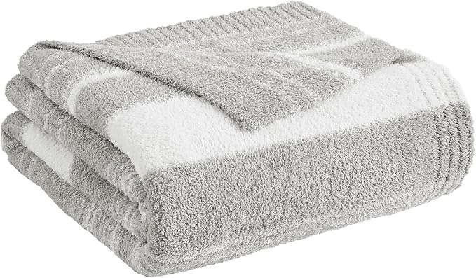 WRENGONGE Light Grey Throw Blanket, 50x70 Soft Cozy Striped Throw Blankets for Couch, Sofa, Bed, Travel, Lightweight Fluffy Warm Plush Decorative Blankets for Women, Men Gift