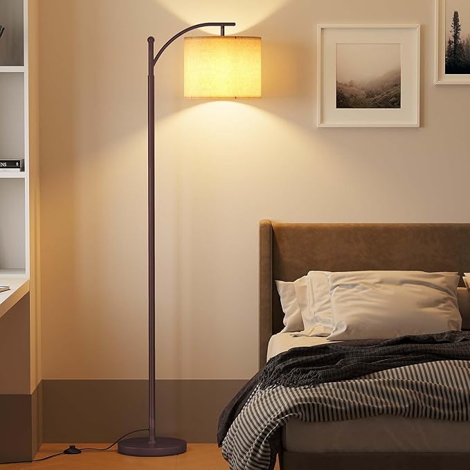 SUNMORY Floor Lamps for Living Room, Modern Floor Lamp with 9W 3 Color Temperatures Bulb, Metal Standing Lamps with Adjustable Lampshade, Arc Tall Floor Lamp for Bedroom, Office, Home Decor (Brown)