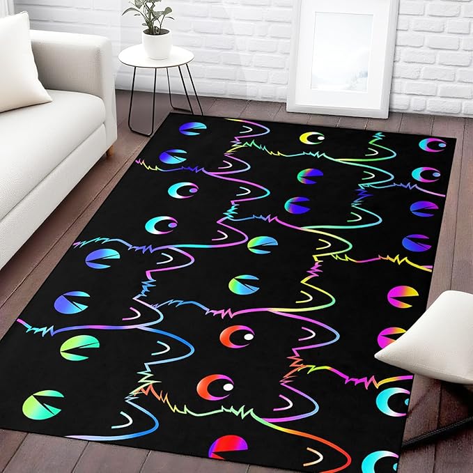 Black Cat Rug for Bedroom, Kids Cat Carpet for Girls Room Decor, Funny Cats Rugs Room Decor Playroom Cute Cats Themed Kids Area Rug Washable Non Slip Childrens Bedroom Mat 3x4 Feet