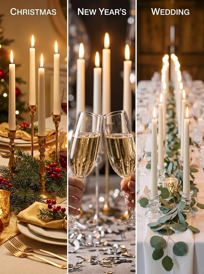 Premium White Taper Candles Stick | Bulk12 Pack | 9'' Inches | Dripless, Unscented, Smokeless Dinner Candlesticks | 7+ Hour Long Burning for Elegant Weddings, Parties & Home Decor