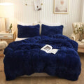 XeGe Plush Shaggy Duvet Cover Set, Luxury Ultra Soft Crystal Velvet Fluffy Bedding Sets 2 Pieces(1 Faux Fur Furry Comforter Cover + 1 Fuzzy Faux Fur Pillowcase), Zipper Closure(Twin, Navy Blue)