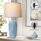 25“ Jar Table Lamps Set of 2, Ceramic Bedside Lamps for Bedroom, Blue Coastal Nightstand Lamps for Living Room