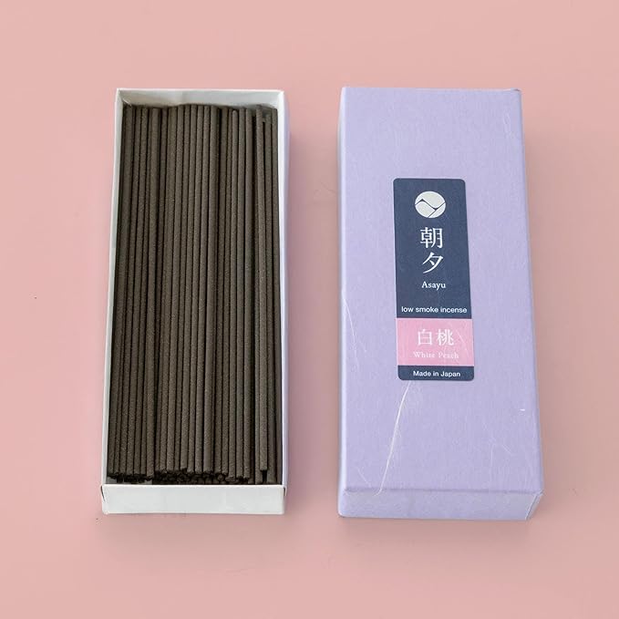 Asayu Japan Incense Sticks with Low Smoke for Morning or Evening Meditation, Relax or Yoga, Made in Japan 40gr - White Peach-Scent