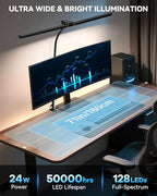 LED Desk Lamp for Home Office, Eye-Caring Architect Lamp with Clamp, Stepless Dimming Computer Light for Dual Screen Monitor, 5 Color Adjustable Lighting Mode, Workbench Light for Drafting, Study