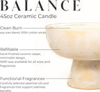 Blueme Balance Candle | White Lotus & Tea | 6 Wick - Refillable Wellness Candle with Essential Oils, Hand Finished & Poured Soy Wax Blend Ceramic Vessel, Natural Cotton Wicks | Giant 45 oz