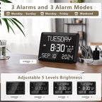 Raynic Digital Clock, 11.5" Large Display Calendar Clock with Day and Date, Indoor Temperature, Adjustable Brightness, Snooze,12/24H, DST for Home, Office, Elderly
