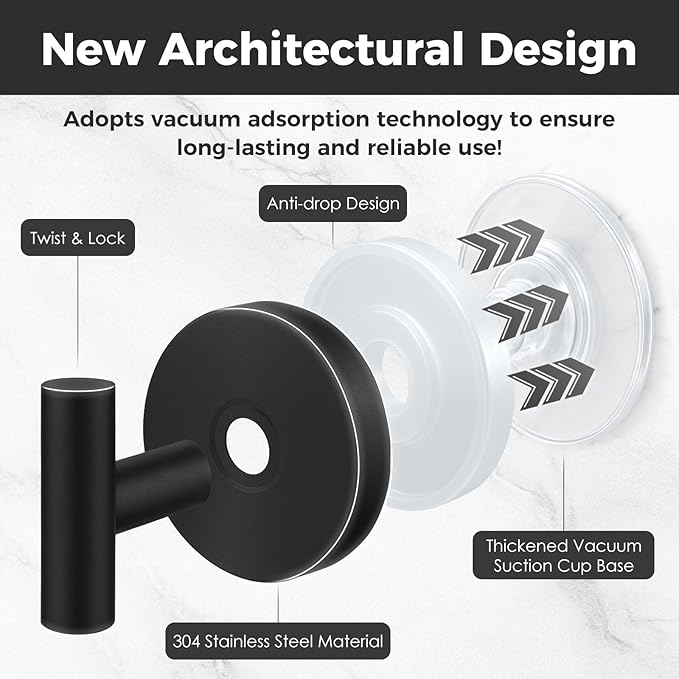 Shower Hooks for Inside Shower,No-Drill Removable&Reusable Towel Hooks for Bathroom,Heavy Duty Suction Cup Hooks for Glass Window,4 Packs(Black)