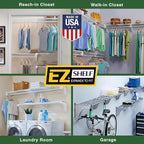 EZ SHELF - Hanging Shelf - Closet Rod - Expands 63.3-118” - White, Closet Shelves - Strong, Holds 200 lbs - DIY, Easy Install - to 2 Side Walls - Alternative to Wire Shelving