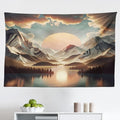 Ambesonne Mountain Tapestry, Sunrise Scenario of Meadows Featuring Groovy Mounts with Lake Clouds, Fabric Wall Hanging Decor for Bedroom Living Room Dorm, 45" X 30", Peach Fawn Pale Seafoam