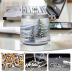 Winter Cabin Snow Scene Ashtray with Lid, Outdoor Ashtrays for Patio, Stainless Steel Ashtray Odorless Smokeless for Home Office Balcony
