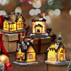 Christmas Decorations Village House Decor Xmas Lantern Decorative Resin House Collectible Buildings Figurine De Navidad Decoración with LED Light