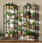 Furologee Triple 4 Tier Bookshelf, Bookcase with 11 Open Display Shelves, Wood and Metal Shelf Storage Organizer,Industrial Wide Shelving Unit for Living Room,Home Office,Rustic Brown
