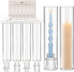 6 Set Glass Hurricane Candle Holders - 12" Tall Clear Glass Candlestick Holders for Taper Candles with Cylinder Chimney for Wedding, Party, and Home Table Centerpiece Decoration