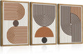 DRACIT Mid Century Boho Modern Wall Art Set Abstract Geometric Wooden Wall Decor Minimalist Line Neutral Artwork Mid Century Wood Art Decor for Living Room Bedroom Office-16x24Inch x3