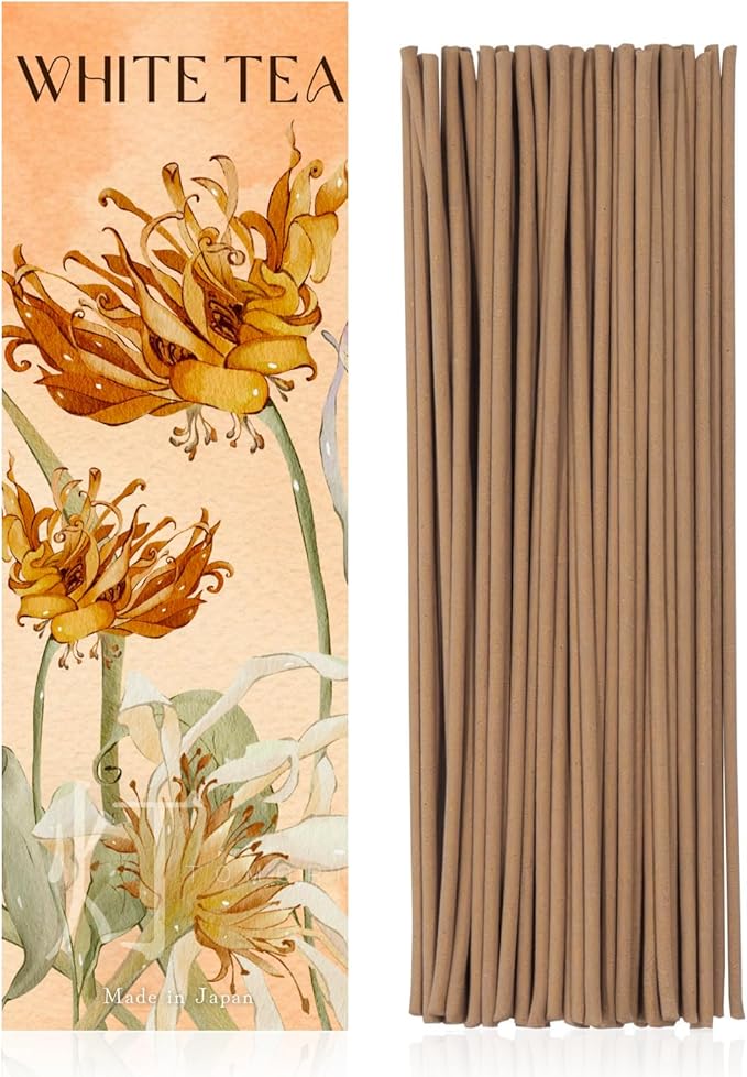 White Tea Luxury Japanese Incense Sticks 60sticks Jasmine Musk Grapefruit Coreless Low Smoke Natural Charcoal Free Non Toxic Aromatherapy Meditation Calming Stress Relief Relaxation Yoga TOMORI