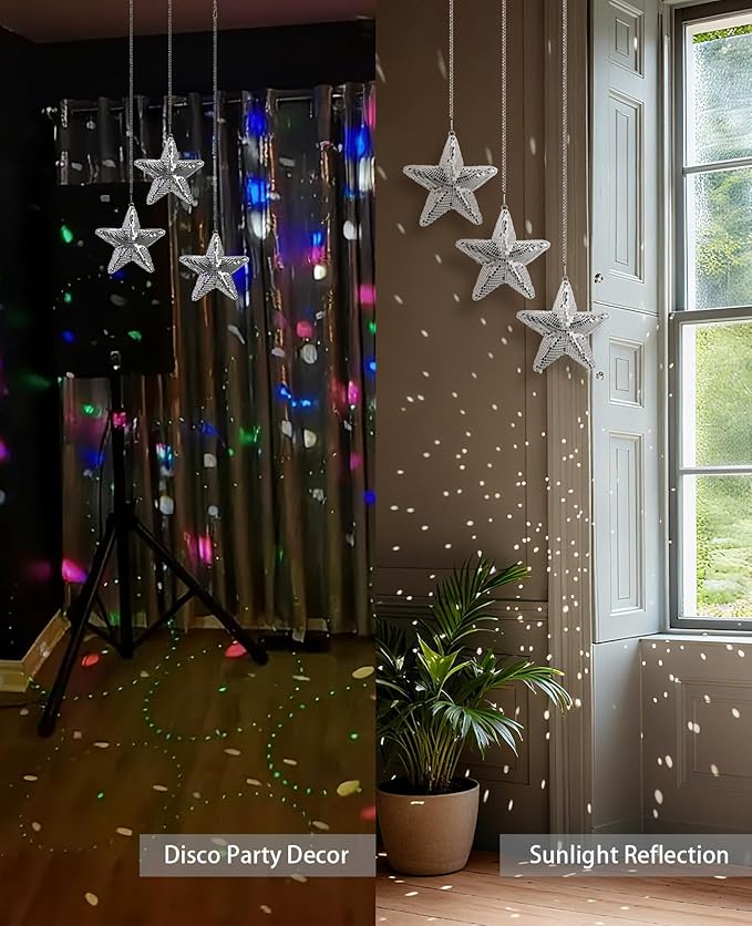 AceList Star Hanging Disco Ball Decor – Set of 3 Mirror Star Sun Catchers, 5.9" Sparkle Ornaments for Window, Bedroom, Gift or Christmas Decorations, Unique Mirror Disco Ball Decorations for Home