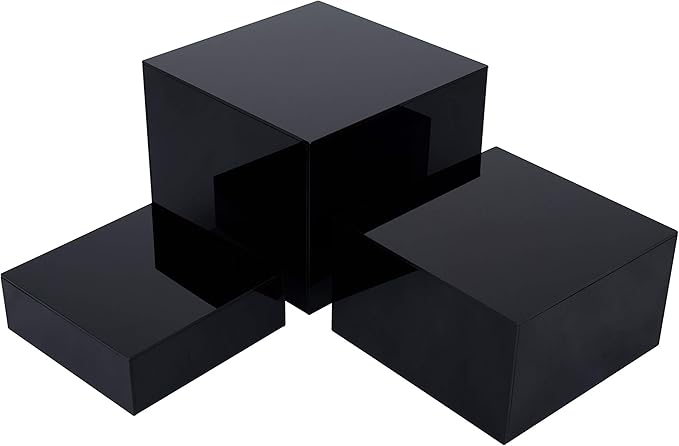 Red Co. Set of 3 Glossy Black Acrylic Cube Display Nesting Risers with Hollow Bottoms