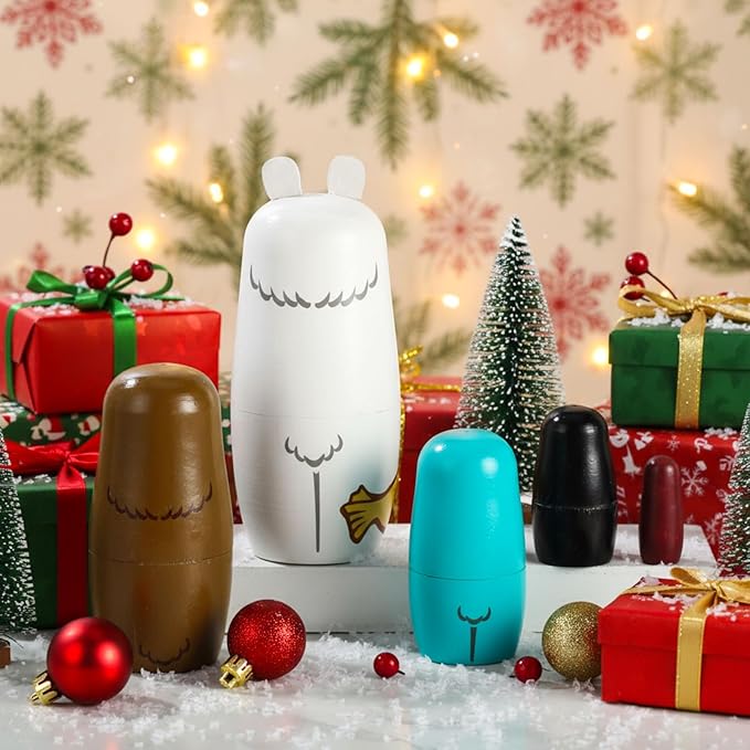 Gejoy Russian Nesting Dolls for Kids Handmade Matryoshka Wooden Stacking Toys Nesting Dolls Collectible Gifts for Winter Christmas Holiday Present Boys Girls Adults Home Decor(Bear Animal)