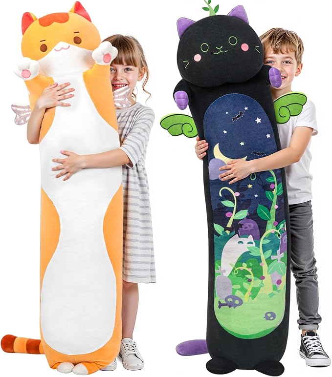 Mewaii Long Cat Plush Body Pillow, 28” Cute Brown Stuffed Animals Soft Plushies, Kitten Doll Toy Gift for Girlfriend