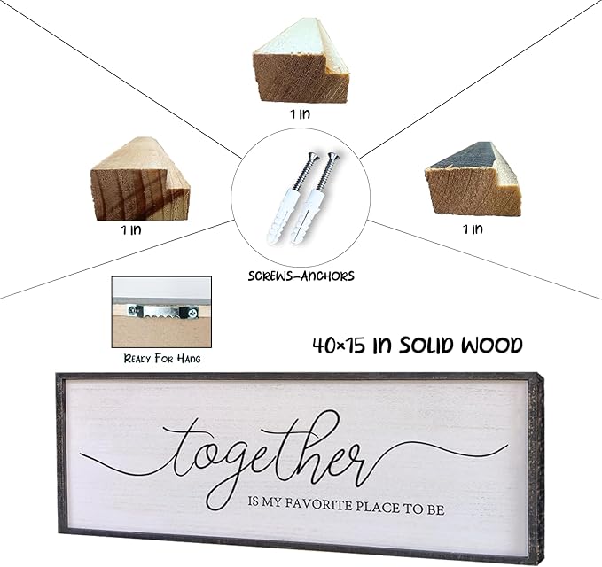 Surfapans Together Is My Favorite Place to Be Sign Wall Decor 40"X15" Bedroom Above Bed Rustic Large Beautiful Home Master Room Beautiful Soild Wood Framed Over Bed Hanging Couple Wall Art (Black)
