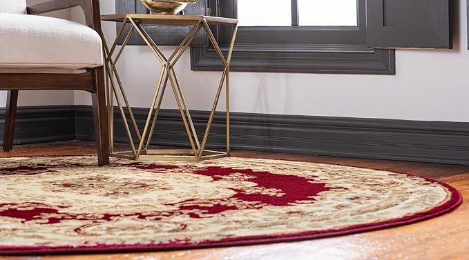 Rugs.com Chateau Collection Rug – 7' Round Red Medium Rug Perfect for Kitchens, Dining Rooms