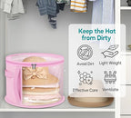 AOODA Oversized Clear Hat Storage Bag for Women, Holds up to 7 Caps Cowboy Hat Organizer for Closet, Wide Brims Hat Case with Carrying Handles (Pink)