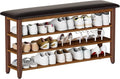 Shoe Bench with Leather Cushion,Wood Bench with Shoe Rack,3-Tier Shoe Storage Organizer for Entryway,Hallway,Living Room (Brown, 3-Tier-47.3")
