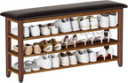 Shoe Bench with Leather Cushion,Wood Bench with Shoe Rack,3-Tier Shoe Storage Organizer for Entryway,Hallway,Living Room (Brown, 3-Tier-47.3")