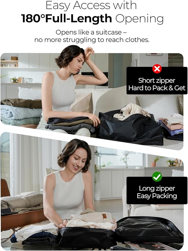 Vacuum Bags for Travel with Wireless Pump, 180° Open Zipper, IP67 Waterproof, Reusable Space Saver Compression Bags for Backpack, Suitcase, Home Storage(1 Pack)