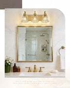 zeyu 3-Light Gold Bathroom Vanity Light with Clear Striped Glass, Modern Brass Vanity Light for Bathroom Mirror, 22 Inch Bathroom Lights Over Mirror, ZJX117B-3W BG