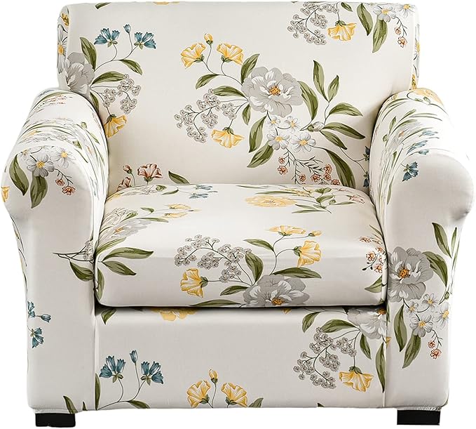 KRFOONN 2 Piece Chair Covers Printed Sofa Covers Couch Covers Washable Armchair Sofa Couch Slipcover Furniture Protector with Elastic Bottom for Living Room (Armchair, 24), Small