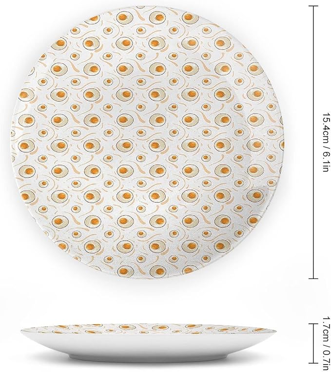 Ceramic Display Plate, AST Food Ceramic Hanging Decorative Plate, Pattern with Fried Eggs Healthy Protein, 7 Inch, Living Room Kitchen Decoration Household, Marigold Peach Cream
