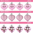 JULMELON 24 Pieces Valentine’s Day Heart Shaped Ornaments, 3D Heart Shaped Bulk Hanging Ornaments, Glossy and Matt Glitter Hearts Hanging Decorations for Valentines Day Tree Decorations Party Home