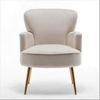 Trendy Velvet Accent Chair with Gold Metal Legs, Upholstered Armchair for Small to Mid-Size Spaces, Modern Living Room, Bedroom, Vanity Desk and Entryway, Ivory