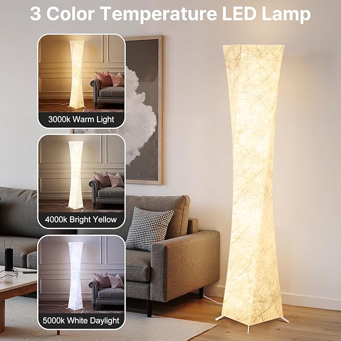 WORLD WIN LED Floor Lamp for Living Room, 61'' Modern Floor Lamp with 3 Color Temperature Light, APP & Remote Control, Timer Setting, Dimmable Standing Corner Lamps for Bedroom, Office