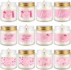 Valentine's Day Pink Scented Candles-12Pcs 3.5oz Each-Natural Plant Essential Oils & Cotton Wick, Aromatherapy Candle for Relaxing Stress Relief, Home Decor & Romantic Gifts for Her.