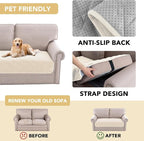 H.VERSAILTEX Couch Cover Chenille Pet Fuzzy Sofa Covers for 2 Cushion Couch Anti Slip Washable Sofa Slipcovers with Strap Soft Couch Protector Cover for Dogs Cats Kids(36" x 63", Ivory)