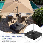 Giantex 375 lbs Cantilever Umbrella Base, Sand & Water Fillable HDPE Patio Offset Umbrella Stand with 4 Rollers, Built-in Cross Base, for 8–12 ft Umbrellas