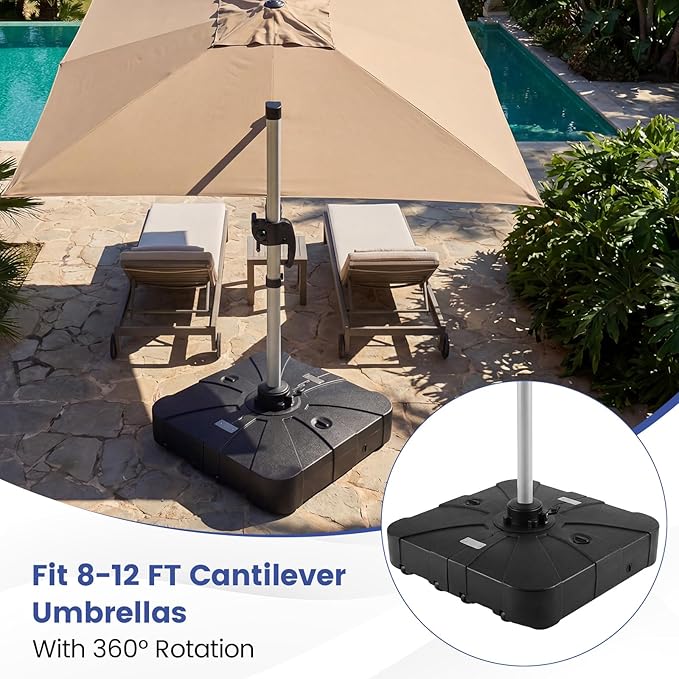 Giantex 375 lbs Cantilever Umbrella Base, Sand & Water Fillable HDPE Patio Offset Umbrella Stand with 4 Rollers, Built-in Cross Base, for 8–12 ft Umbrellas