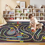 Kids Rug,Children's Room Rug,Road Race Play Rugs, Rail City Living Rugs, Washable Non-Slip Play Mats. (Crimson, 31x47in)
