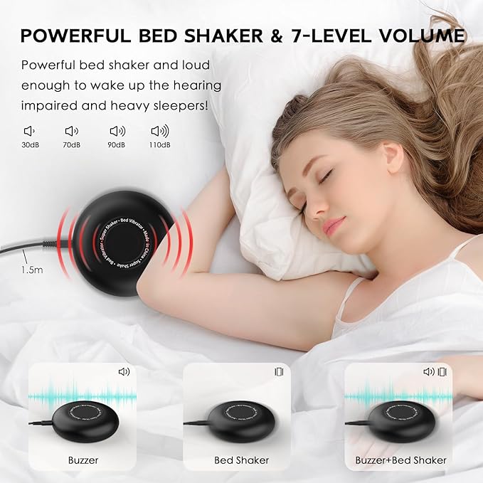 OnLyee Vibrating Alarm Clock with 8.7” LED Mirror for Heavy Sleepers & Hearing Impaired, Bed Shaker & 3 Wake-Up Modes, Dual Alarms, USB Charging, Adjustable Brightness, Snooze Function