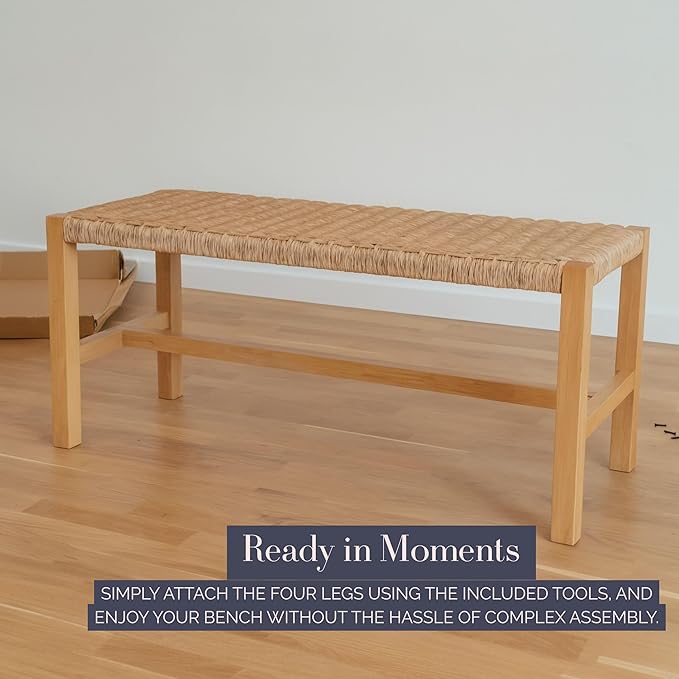 Alaterre Furniture Newport 40 Inch Solid Wood Entryway Bench - Modern Farmhouse Indoor Decorative Bench with Handcrafted Woven Rope Seat - Furniture for Entryway, Dining Room, or Kitchen (Natural)