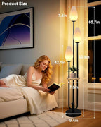 Lightdot Black Dimmable Floor Lamp with Table, 63IN Mid-Century Oval Floor Lamps with Bulbs Included, 3-Lights Candle Holder Style Modern Tall Standing Lamp for Living Room/Sofa Beside/Corner Decor