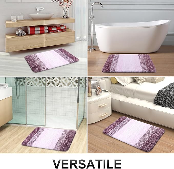 OLANLY Bathroom Rug Set 2 Piece, Soft Absorbent Microfiber Bath Mats and U-Shaped Contour Toilet Rug, Non-Slip, Machine Wash Dry, Plush Shaggy Bath Mats for Bathroom (30"x20"+24"x20", Mauve)