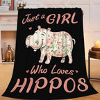 Hippo Blanket for Girls Women Just A Girl Who Loves Hippos Gifts Throw Blanket Lightweight Fuzzy Cozy Plush Flannel Fleece Blankets for Bed Decor 40"x50"
