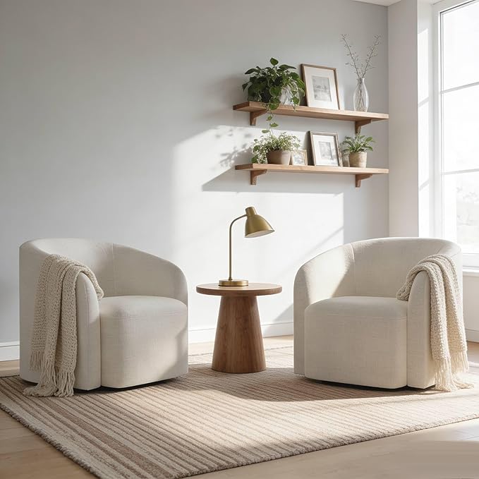 COLAMY Swivel Accent Chair Set of 2, Barrel Chair with Armrest, Comfy Round 360°Mondern Armchair, for Living Room/Bedroom/Waiting Room, No Assembly, Beige