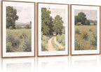 CHDITB Countryside Landscape Framed Canvas Wall Art Set, Nature Inspired Wall Decor, Pathway Art Spiritual Wall Painting, Vintage Art Prints for Living Room, Bedroom, Office - Large Size 16"x24"x3
