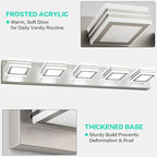 SOLFART LED Bathroom Lighting Fixtures - 5 Lights Modern Brushed Nickel Acrylic Vanity Lights for Mirror 32inch 24W